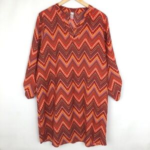 Women’s Colorful Multi Print Tunic/Top Dress Boho Orange Chevron Ladies Size XXL